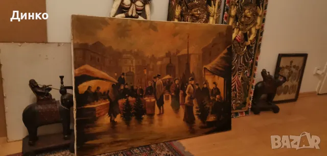Стара маслена картина 100см.-70см. рисувана върху платно., снимка 5 - Антикварни и старинни предмети - 50041670