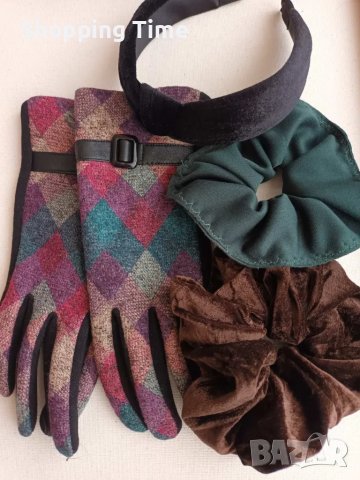 НОВ комплект ръкавици с тъчскрийн функция, диадема и 2 скрънчита, Спиди/лично предаване