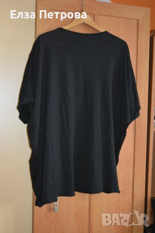 Черна лятна блуза с паднало рамо, снимка 2 - Тениски - 41923739