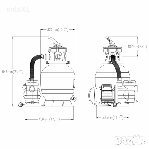 vidaXL Пясъчен филтър за басейн с предфилтър черен, снимка 9 - Басейни и аксесоари - 56148340
