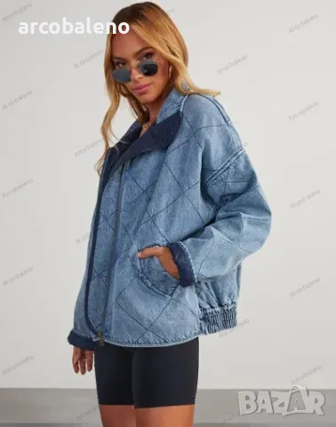 Ликвидация! Дамско дънково ватирано памучно яке с дебели ревери и с двоен джоб - Доставка 24 часа , снимка 2 - Якета - 48070659