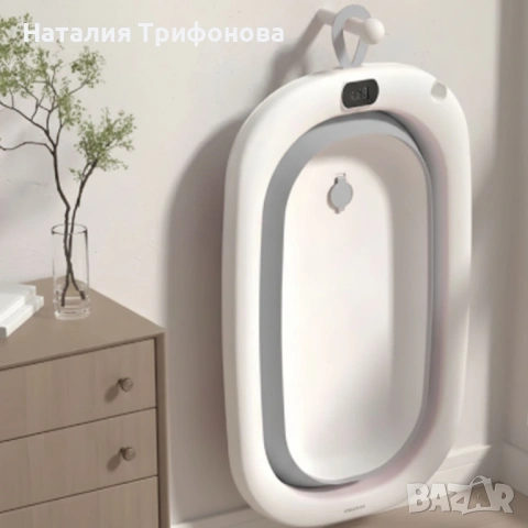 Сгъваема бебешка вана с термометър и възглавница, снимка 6 - За банята - 53838462