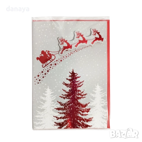6215 Коледна картичка с червен плик за коледни пожелания, снимка 5 - Декорация за дома - 52712219