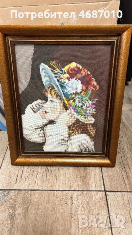 Ръчно изработен гоблен „Момиче с шапка”, снимка 2 - Гоблени - 52841838