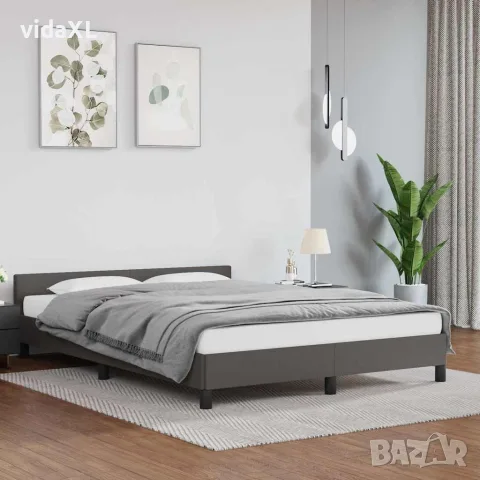 vidaXL Рамка за легло с табла без матрак, сива, 140x200 см, снимка 2 - Спални и легла - 56147177