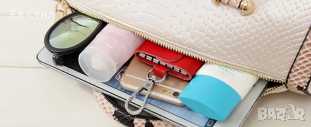 Дамска чанта с декорация от бяла змийска кожа., снимка 13 - Чанти - 53309907