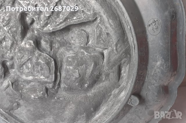 Релефна чиния със сцена, стара, метал цинк коза кози, пано за стена, снимка 3 - Антикварни и старинни предмети - 35978340