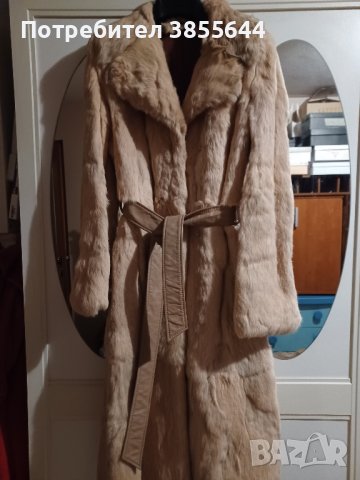 Дълго кожено палто - бежово с розово, снимка 3 - Палта, манта - 42376357