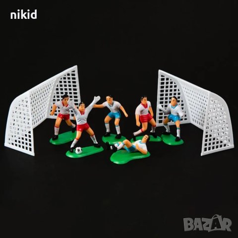 6 футболисти Сокър и врата футболно игрище фигурки PVC пластмасови игра и украса торта топер футбол, снимка 13 - Фигурки - 19428270