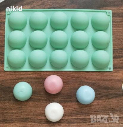 15 гнезда полусфери полу сфера топка полукръг силиконов молд форма гипс сапун шоколад шоко бомби, снимка 2 - Форми - 41191676