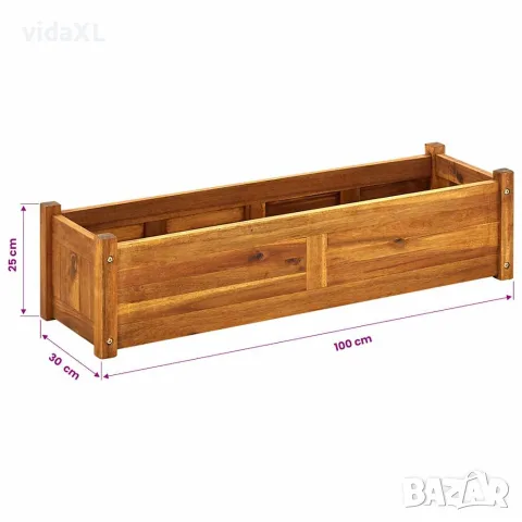 vidaXL Градинска повдигната леха, акациево дърво, 100x30x25 см, снимка 8 - Саксии и кашпи - 56147513