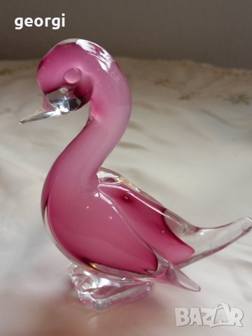 Стъклена патица Murano розово стъкло 