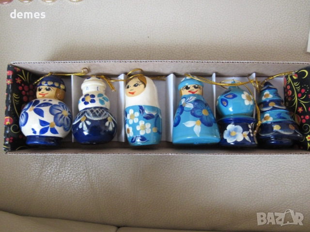 Сет 6 коледни играчки за елха -матрьошки