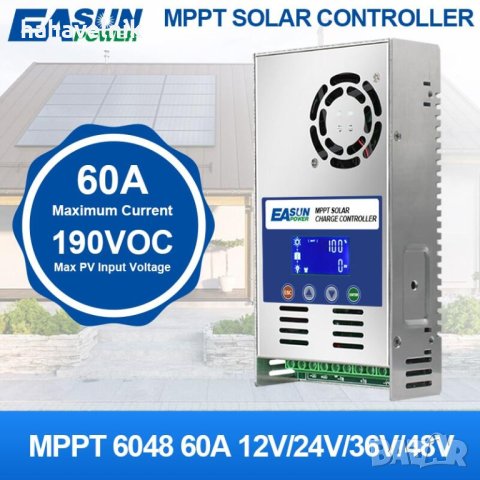 Инверторно зарядно Easun 60A MPPT Solar Charge Controller 12V 24V 36V 48V  соларен панел слънчев, снимка 4 - Друга електроника - 41536304