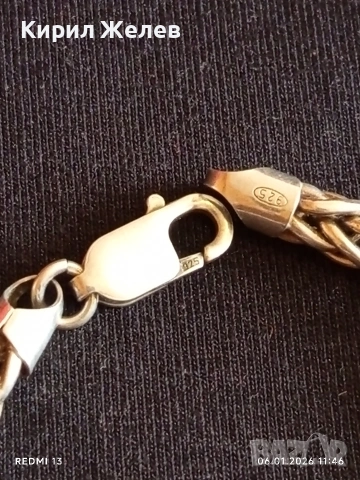 Сребърен ланец плетка тип ЖИТЕН КЛАС много красив майсторска ръчна изработка 50765, снимка 8 - Колиета, медальони, синджири - 53004490