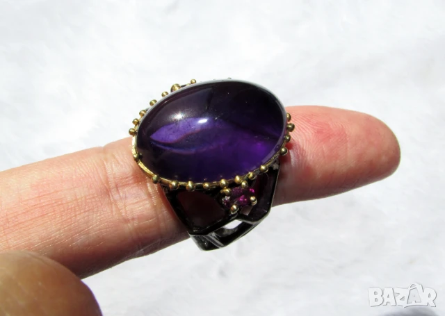 925 голям себърен пръстен с 28 карата аметист, снимка 4 - Пръстени - 50908881