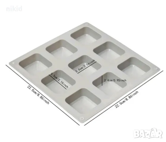9 заоблени квадрати квадратчета квадрат заоблен силиконов молд форма шоколад гипс сапун кексчета, снимка 6 - Форми - 48083368