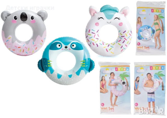 Детски надуваем пояс Intex, Пингвин/Лама/Коте/Ленивец/Коала,76 см, PVC, сладък дизайн, снимка 1