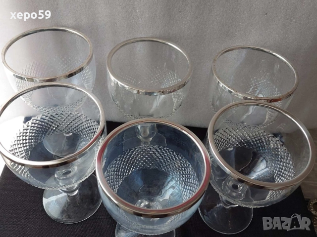 Стари кристални чаши със сребърен обков/ за десерти,сладолед и др.вместимост 500 мл.сребро 925, снимка 8 - Чаши - 52432175