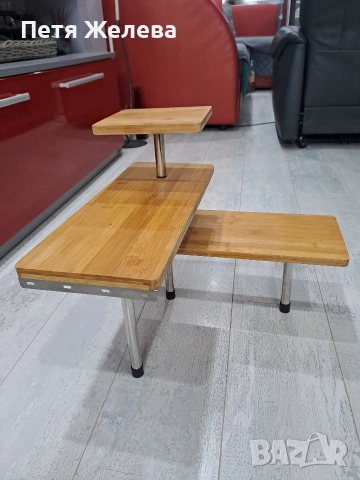 Ъглова кухненска етажерка /бамбук и метал/, снимка 2 - Етажерки - 53326286