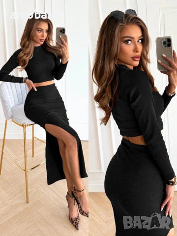 Дамски комплект от оребрен топ + пола с цепка Sumire, 5цвята , снимка 7 - Комплекти - 53570521