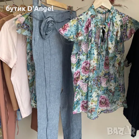 АVIN Панталон в нежно син цвят от лен с колан роза, снимка 3 - Панталони - 50046154