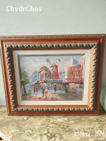 63х53см/картина масло върху платно/градски пейзаж-Париж/дървена рамка