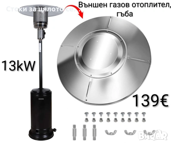 Външен газов отоплител, 13kW, гъба