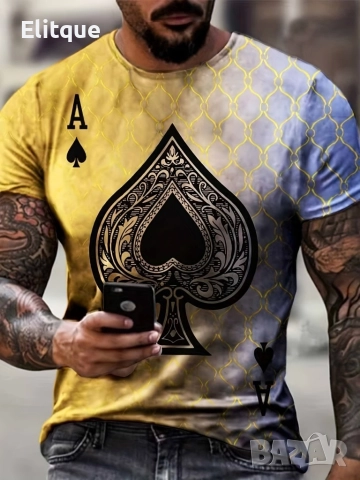 Мъжка тениска с графичен принт с акцент Асо пика, снимка 10 - Тениски - 52866533