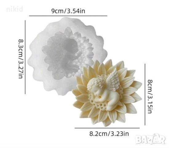 3D Бебе ангел в цвете гербер силиконов молд форма фондан шоколад смола гипс сапун свещ, снимка 2 - Форми - 51111377