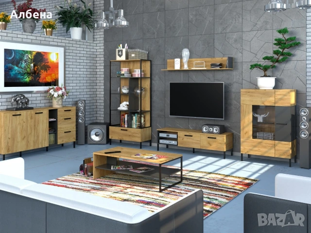 Етажерка SANTES 1S – златен дъб крафт/антрацит, снимка 2 - Етажерки - 53872914