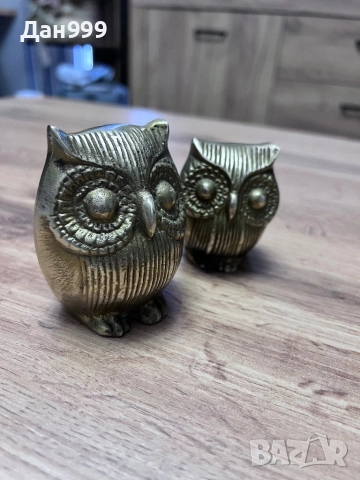 Две страхотни , колекционерски статуетки на бухалчета от месинг, снимка 2 - Колекции - 52777978