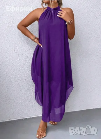 Лилава рокля, Асиметрична рокля, Дълга рокля, снимка 1