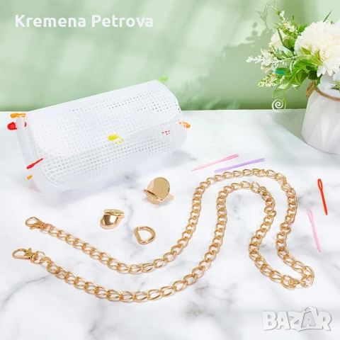 Нов Комплект за плетене на чанти DIY-Пластмасова платнена торбичка, верижка,ключалка,каишка,игли,мар, снимка 2 - Чанти - 52461899