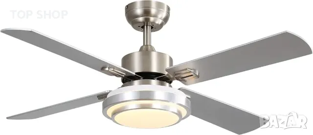 Таванен вентилатор FINXIN с лампа, дистанционно (122 см,никел,4 перки)