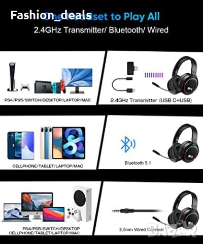 Нови Bluetooth Безжични геймърски слушалки с микрофон , снимка 6 - Слушалки за компютър - 41746994
