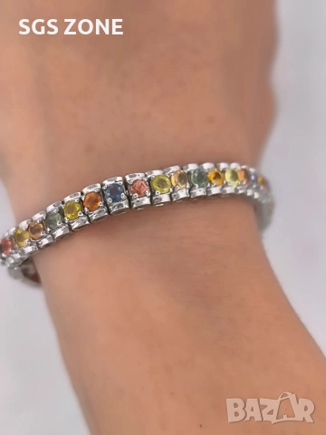 Сребърна гривна с родиево покритие и мултисапфир, снимка 4 - Гривни - 52565429