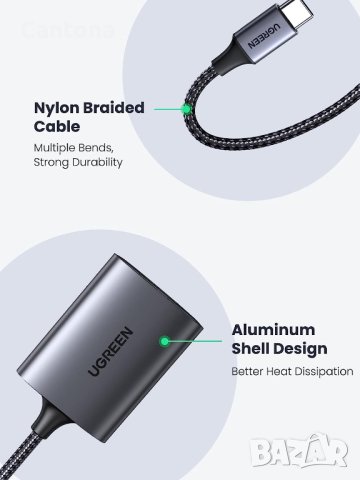 UGREEN Type C, 2 в 1 четец на SD/Micro SD карти, за TF SD Micro SD SDXC SDHC MMC RS-MMC Micro SDXC U, снимка 5 - Други - 41607792