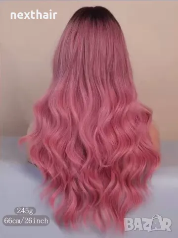 Розова омбре перука на път с тъмни корени, снимка 7 - Аксесоари за коса - 50192845