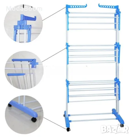 Сгъваем сушилник за дрехи на колелца – практична стойка за сушене на пране, снимка 8 - Други стоки за дома - 48504520