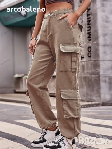 Дамски дънкови карго панталони с широки джобове и връзки, 5цвята , снимка 6 - Панталони - 42091265