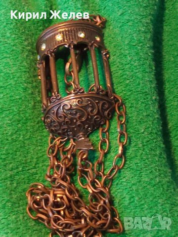 БРОНЗОВ МЕДАЛЬОН СТАТУЕТКА КАФЕЗ за ПТИЧКИ с КАМЪНИ и ВЕРИЖКА 32631, снимка 2 - Колиета, медальони, синджири - 29825557