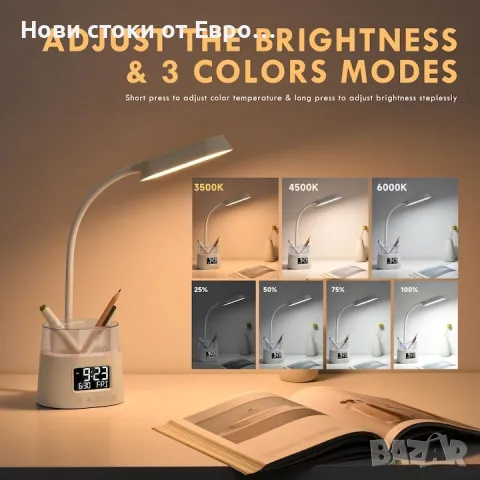 LED настолна лампа, WALALLA, USB, бяла, снимка 5 - Настолни лампи - 48373818