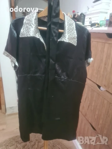 риза сатен с колан черна, снимка 2 - Ризи - 50663759