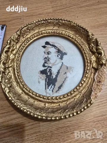 Стара малка картина гоблен Ленин, снимка 2 - Антикварни и старинни предмети - 50784398