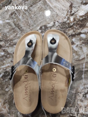 Естествена кожа, сребърни, чисто нови, снимка 4 - Дамски ежедневни обувки - 41341697