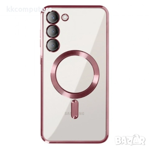 Силиконов кейс bSmart Chrome Magsafe с протектори за камерите, За Samsung Galaxy S26, Розово-златен 