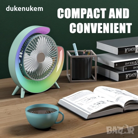 USB настолен вентилатор, 3 скорости, 360° въртене, LED осветление, снимка 3 - Вентилатори - 52063031