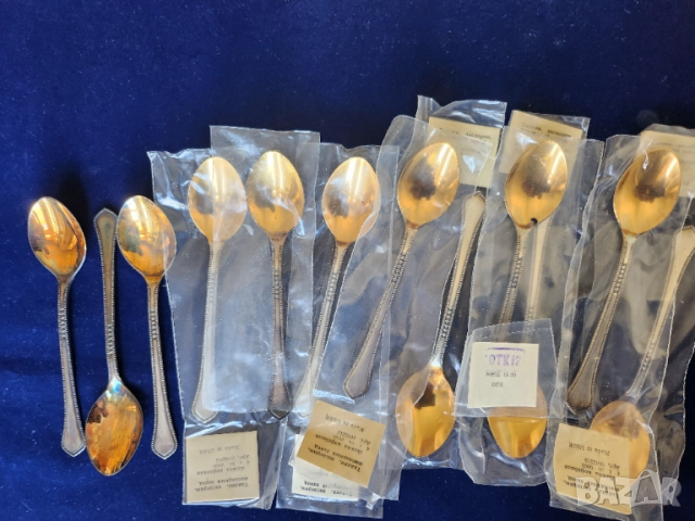 лъжички -12 бр. и вилички -6 бр. позлатени/посребрени мелхиор + лопатки за торта - 4 бр., други,СССР