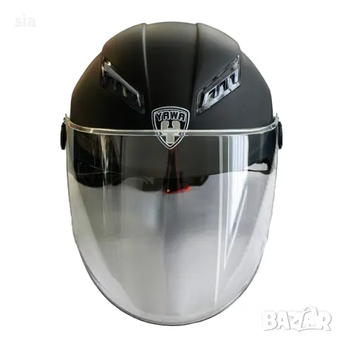 Каска за мотор с очила и визьор, Шлем за скутер, черен- Мат, снимка 4 - Аксесоари и консумативи - 46173694